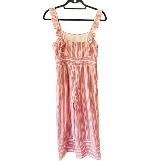Lulus S Sleeveless Emilia Rae White and Red Striped Ruffle Culotte Jumpsuit - Picture 2 of 16